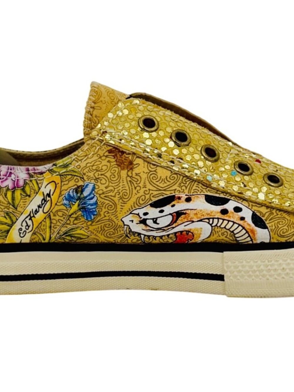 Vtg Y2K Ed Hardy Yellow Canvas Sneakers| McBling Grunge Sleaze Baddie Streetwear - Picture 13 of 16